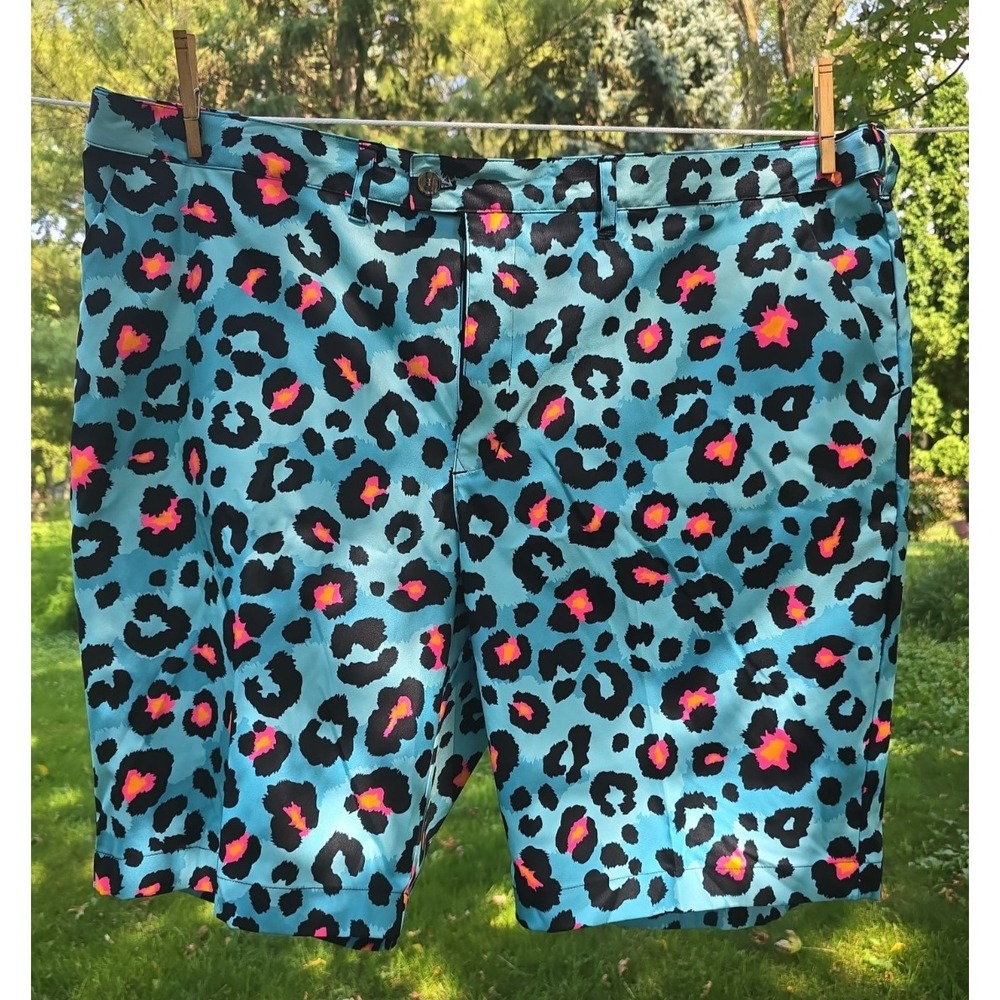 Loudmouth Men Size 48 Shagadelic Golf Shorts Teal Leopard Cheetah Fun Wild Crazy